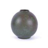 A Chinese two character mark bronze spherical vase, the surface with a mottled green patina /