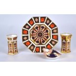 Four piece of Royal Crown Derby Imari ware; an octagonal plate, with central floral motif,