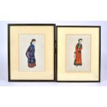 Two 20th Century Chinese rice paintings, depicting figures in traditional dress, framed and