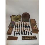 Vintage Chessman and Other Treen Games, two sets of wooden chessman one by Staunton, a 1920s