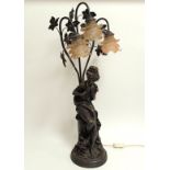 After Albert Ernest Carrier-Belleuse (1824-1887) a figural three branch lamp, depicting a beauty