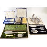 A small quantity of silver plated wares to include three cased Viners servers, cased butter