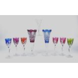 Two 20th Century Continental flashed glass vases, one ruby one blue, height 31cm, together with a