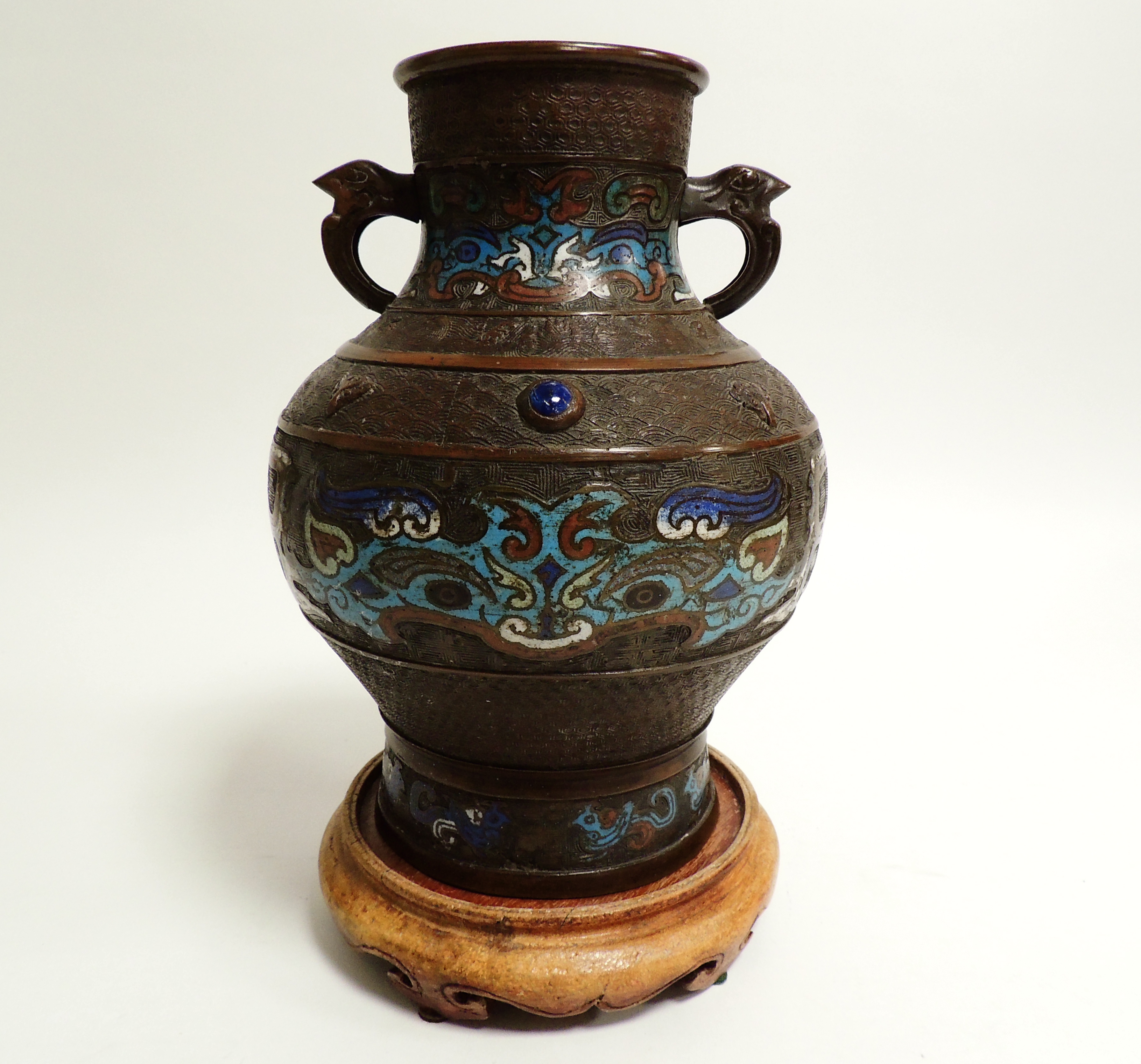 A 20th Century Chinese bronzed vase, with various borders and cloisonné enamel work, the lowest - Image 3 of 3