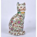 A 20th Century Chinese Canton rose medallion figure of a cat, with overglaze famille rose enamels