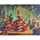 G. Sibbons 20th Century oil on board of flamenco dancers, with artists signature to lower right,
