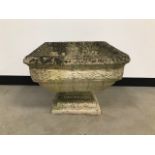 A modern concrete garden urn, square in two sections, 52cm wide