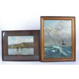 20th Century oil on board, steam liner at sea, unsigned, framed, internal dimensions 40cm x 30cm,