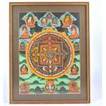 An Indian school painting with multiple miniature deities, surrounding a central roundel with