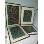 Framed Tapestry Panels, four framed and glazed panels three floral examples each with birds and