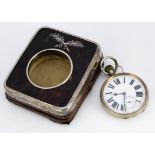 An early George V tortoiseshell and silver Goliath pocket watch stand, leather back, lacks stand,