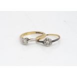 Two diamond dress rings, including an 18ct gold and platinum solitaire, central brilliant cut 0.