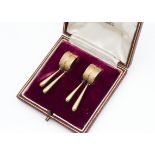 A pair of 9ct gold Garrard & Co Art Deco engine turned and oval baton drop clip earrings, in