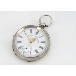 A Victorian silver open faced pocket watch from W.E. Watts of Nottingham, 49mm, in continental