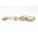 A collection of four diamond set dress rings, all in 18ct, various types and styles of settings, 9.