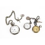 An early 20th Century silver open faced pocket watch by Waltham, 50mm, glass loose and some denting,