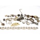 A collection of silver jewellery, including rings, necklaces, brooches set with marcasite, paste