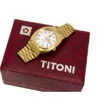 A 1970s Titoni Airmaster Rotamatic gold plated gentleman's wristwatch, 37mm, faceted glass, silvered