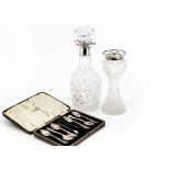 An early George V cut glass and silver mounted decanter and stopper, together with a cut glass and