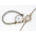 An early 20th Century 9ct gold cased trench style lady's wristwatch, on later strap, together with a