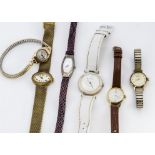 Six ladies watches, including an Everite and a Timor 9ct gold cased examples, a Tissot stone watch
