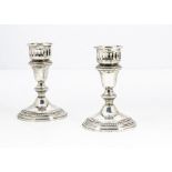 A pair of Art Deco period silver filled candle holders, with screw fitting sconces, 14cm, marked