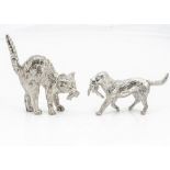 Two modern silver ornaments, one modelled as a dog with a pheasant in his mouth, 1.5ozt and 6cm