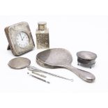 Eight silver collectable items, including a Goliath pocket watch, AF, in a silver front and wooden
