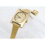 A c1970s Longines 9ct gold cased lady's wristwatch, 19mm rectangular case with oval dial, appears to