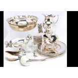 A collection of modern silver plate and metalware, including a set of eight Sheffield plate