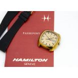 A 1970s Hamilton 36000 Self Winding gold plated gentleman's wristwatch, 38mm cushion shaped case,