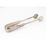 A pair of early 20th Century Russian white metal tongs, 1.48ozt, bearing Moscow mark and initials