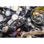 A large collection of watches, all mostly damaged but useful for spares and repairs