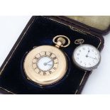 A 1920s Waltham gold plated half hunter pocket watch, 52mm, appears to run, initials and dated to