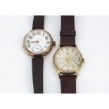 Two 9ct gold cased gentlemens wristwatches, one early 20th Century with enamel dial, overwound,