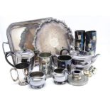 A collection of Victorian and 20th Century silver plate, including a salver, three piece tea set,