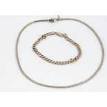 A contemporary 9ct gold three colour fine necklace, of textured links, 39cm long, together with a