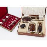 An early 20th Century cased continental silver set of six teaspoons, together with an Edwardian