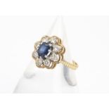 An 18ct gold Love Affair sapphire and diamond cluster ring, in yellow metal with shank marked