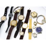 A group of vintage and modern wristwatches, including a Raymond Weil, two Accurist and others