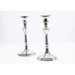 A pair of late 19th Century silver plated candlesticks, with flower shaped insert sconces (4)