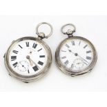 Two Victorian silver open faced pocket watches, including a Bravingtons, 55mm, lacks glass, the