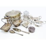 A collection of Victorian and 20th Century silver plate, including a pair of Walker & Hall footed