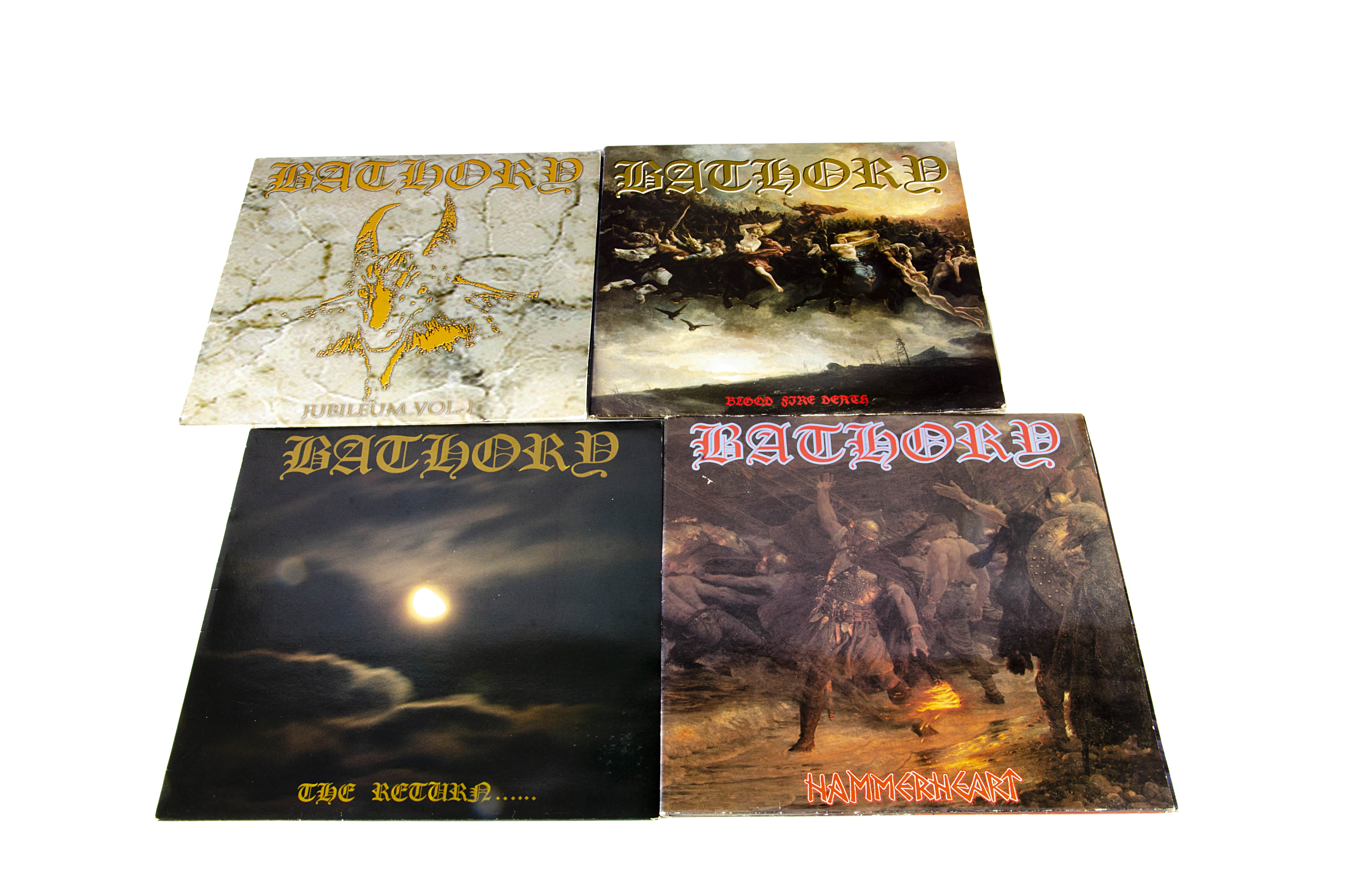 Bathory LPs, four albums comprising The Return (FLAG 9 - With Inner EX/EX), Hammerheart (N 0153-