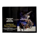 Ten UK Quad posters mostly 1970s-1980s, including Battlestar Galactica, The Grasshopper, Dressed