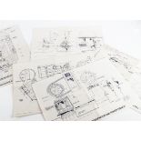 Star Wars Blueprints, fifteen copies of blueprint drawings posters, R2-D2, Sandcrawler, Garage