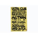 The Action / Screaming Lord Sutch Poster, poster for two upcoming gigs in April 1966 at the Ultra