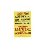 Love Sculpture / Grapefruit Poster, poster for two upcoming gigs in July 1969 at the Town Hall