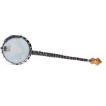 Framus Banjo, a Framus 5 string long neck banjo - no 34244-64? Small repair to original skin -