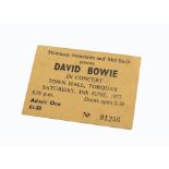 David Bowie Concert Ticket, ticket for 16th June 1973 at the Town Hall Torquay (The Aladdin Sane